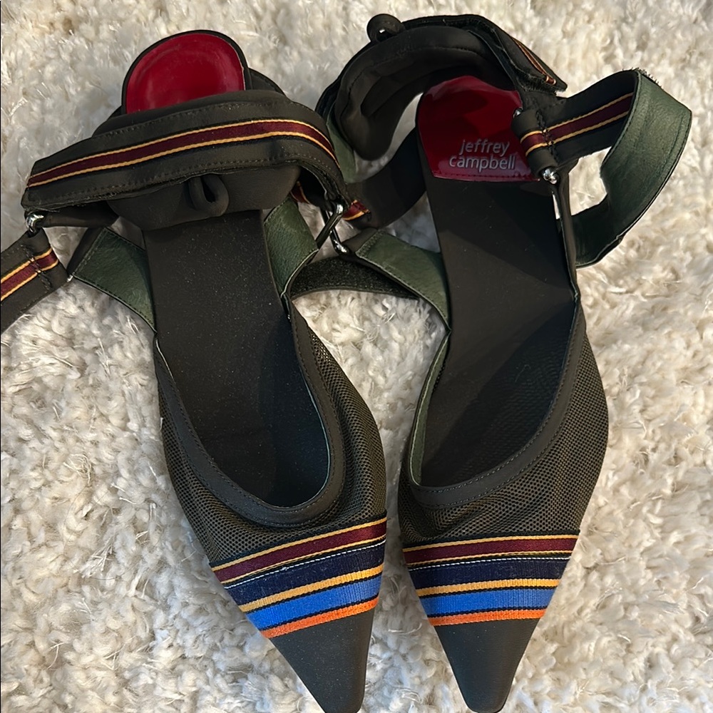 Jeffrey Campbell Black and Green Heels with Ankle Strap